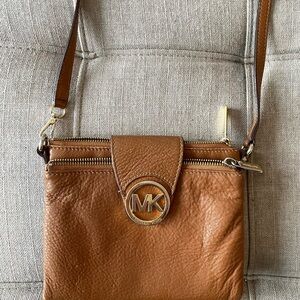 Michael Kors Brown Leather Futon Crossbody with Adjustable Strap